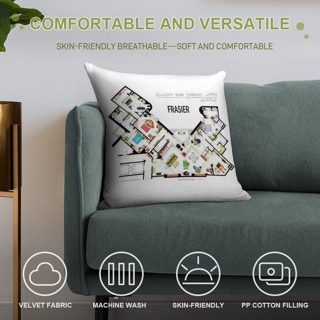Frasier Apartment Floorplan Soft Anti-Pilling Throw Pillow