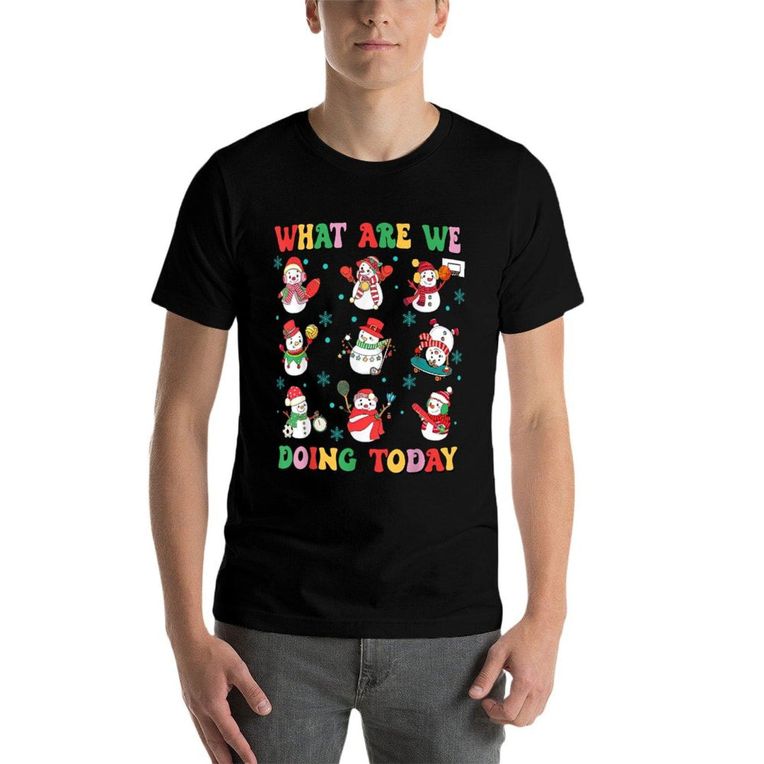 What Are We Doing Today PE Teacher Snowman Christmas  Trendy Pattern T-Shirt