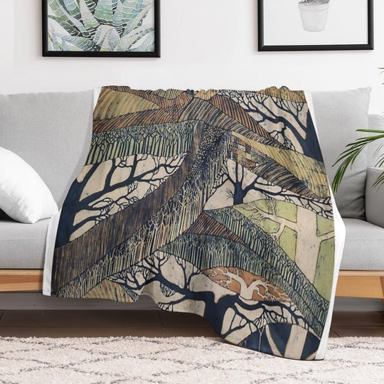 Marching Trees 1970's Batik Travel-friendly Throw Blanket
