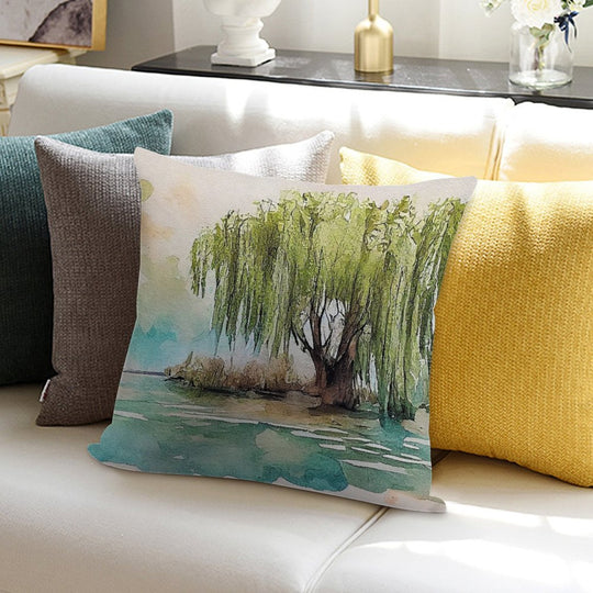 Weeping Willow Tree Painting #2 Soft Washable Throw Pillow