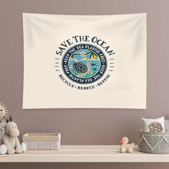 Save The Ocean Keep The Sea Plastic Free Turtle Scene Tapestry