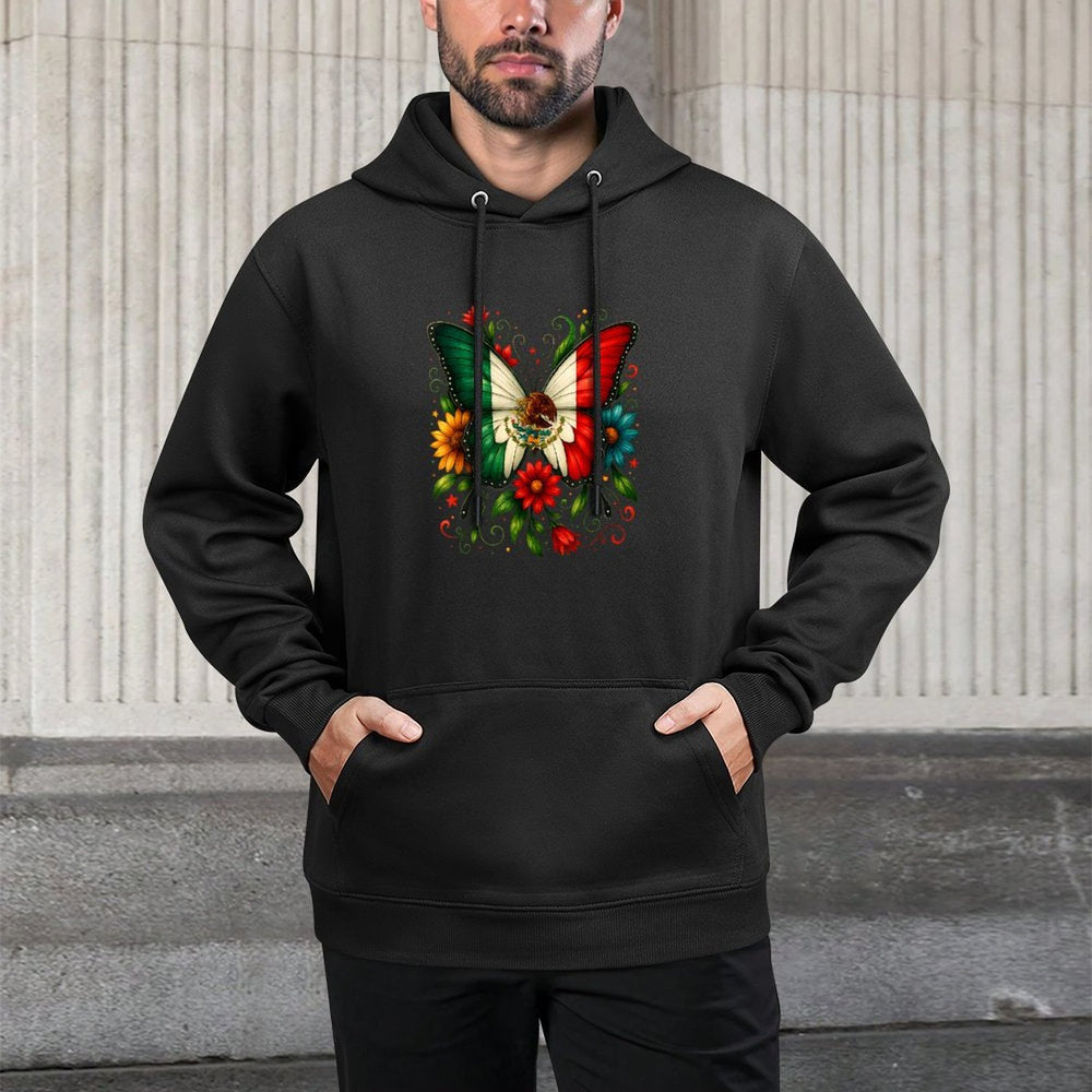 Mexico Butterfly Flowers Mexican Independence Day Kids Machine Washable Hoodie