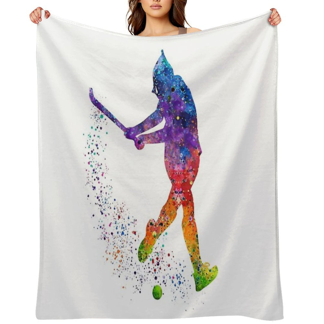 Field Hockey Girl Watercolor Silhouette Comfort Throw Blanket