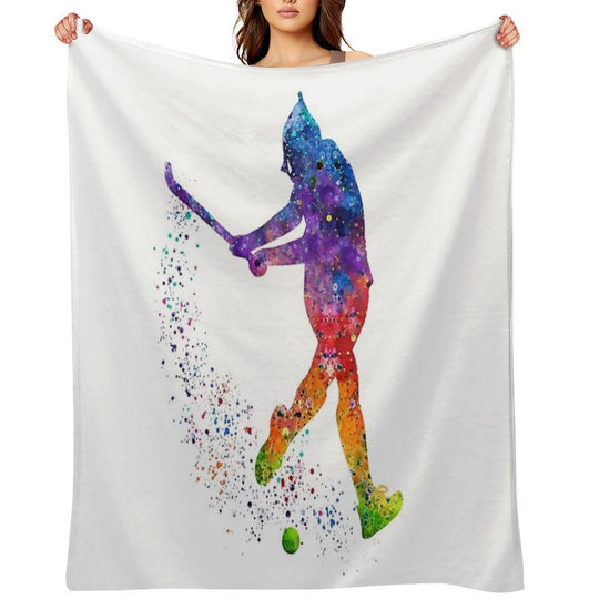 Field Hockey Girl Watercolor Silhouette Comfort Throw Blanket