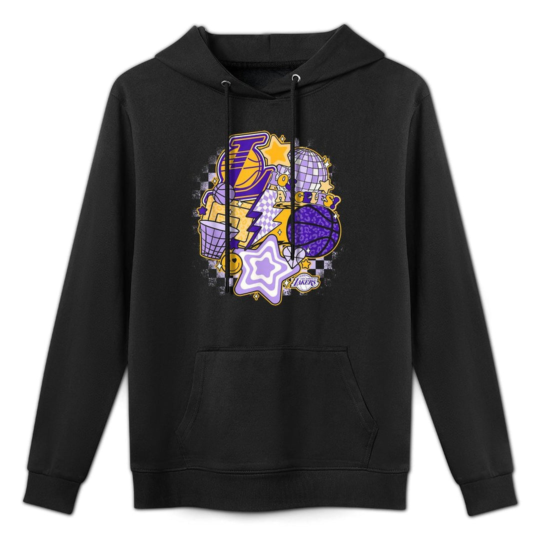 NBA Los Angeles Lakers Psychedelic Basketball Collage, Small, White Cotton-Polyester Blend Hoodie