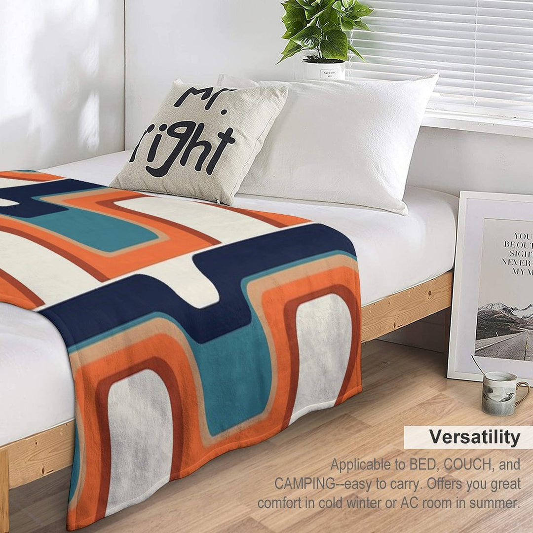 Mid-Century Modern Meets 1970s Orange & Blue Easy Care Throw Blanket