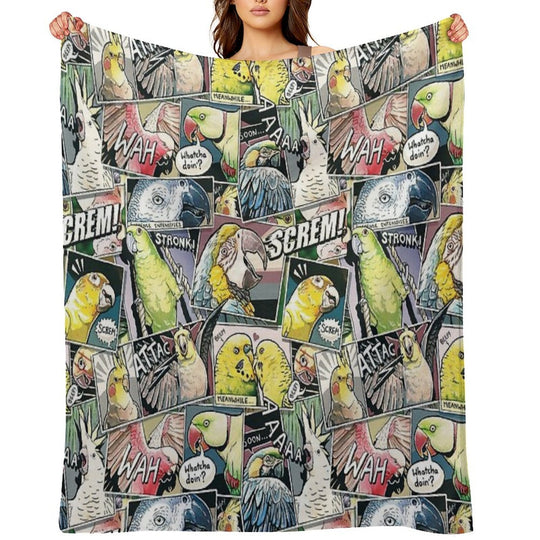 Parrots Comic Style Shrink-resistant Throw Blanket