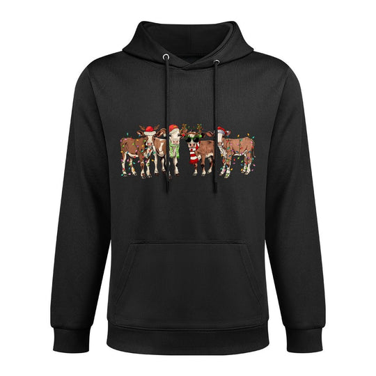 Christmas Cow Western Xmas Lights Holiday Pajamas Cow Lover Relaxed Fit Hoodie