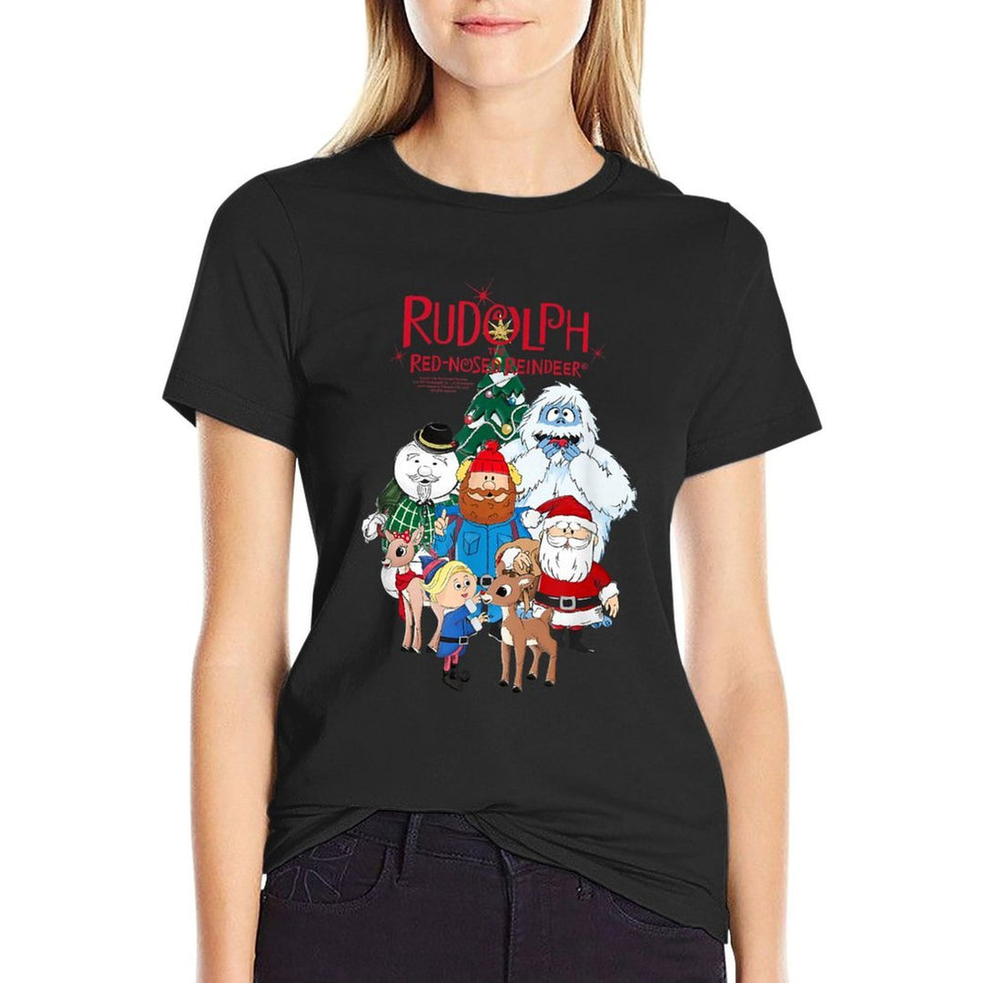 Rudolph Characters with Christmas Tree Retro Holiday  Quick-drying T-Shirt