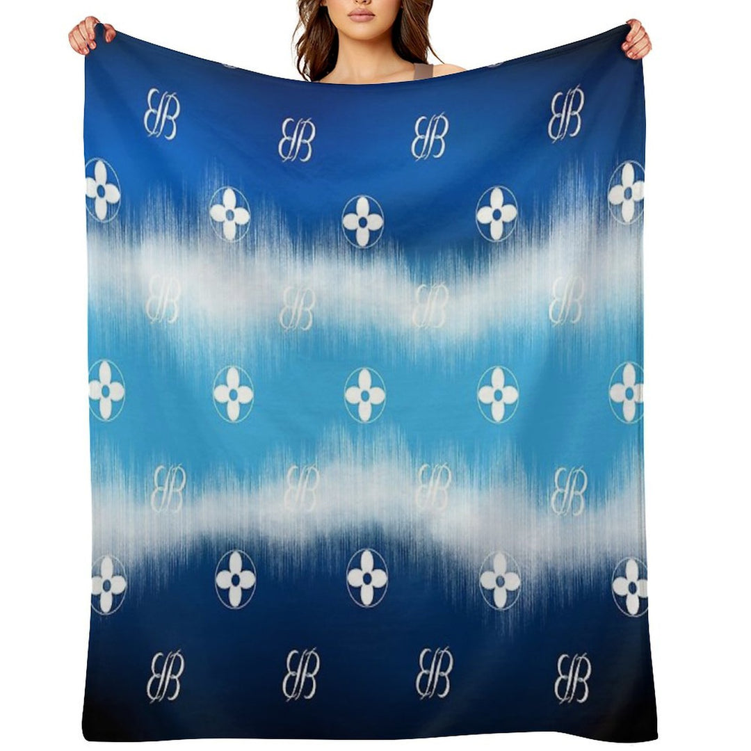 BB Logo Flower Design on Shades of Blue Lightweight Throw Blanket