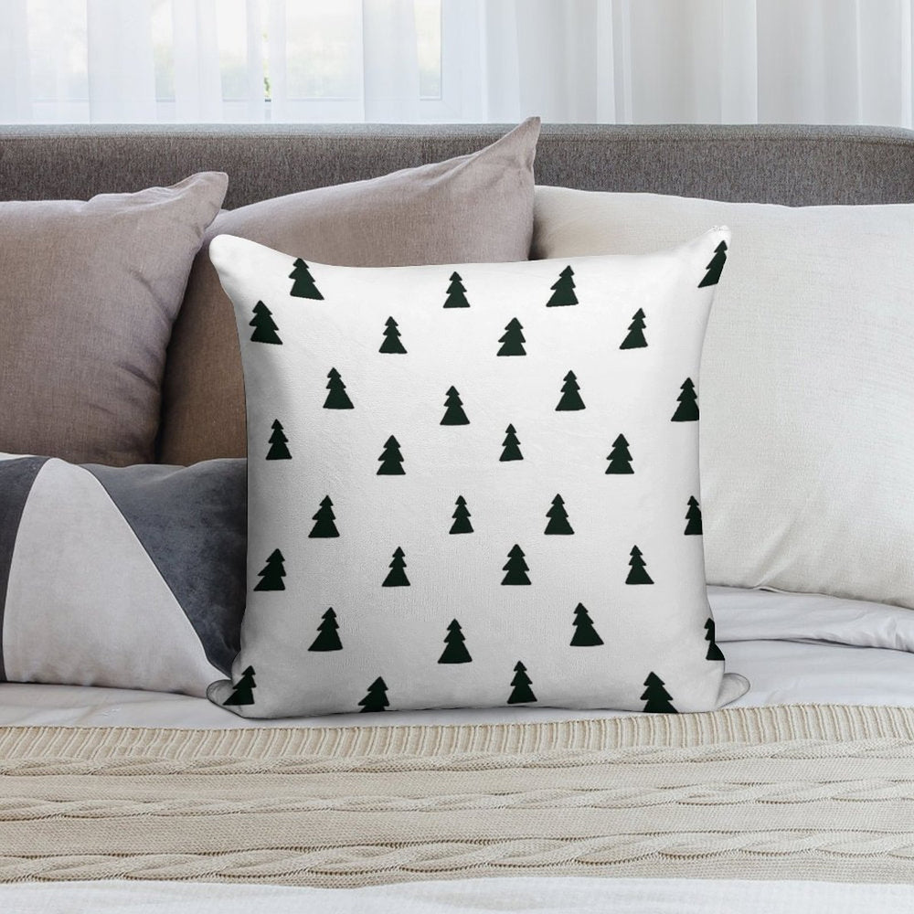 Black Modern Christmas Tree Pattern Soft Short Plush Fabric Throw Pillow