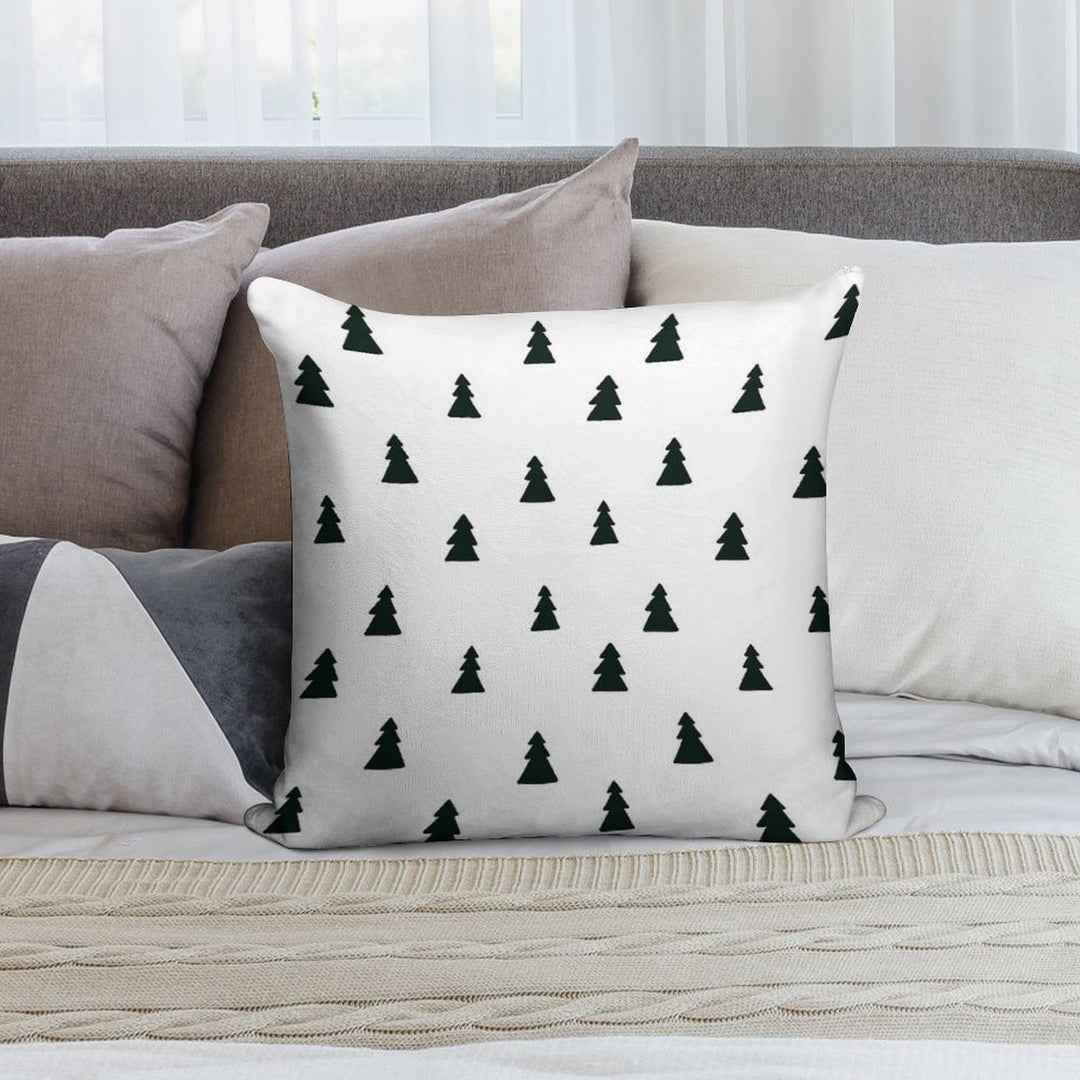 Black Modern Christmas Tree Pattern Soft Short Plush Fabric Throw Pillow
