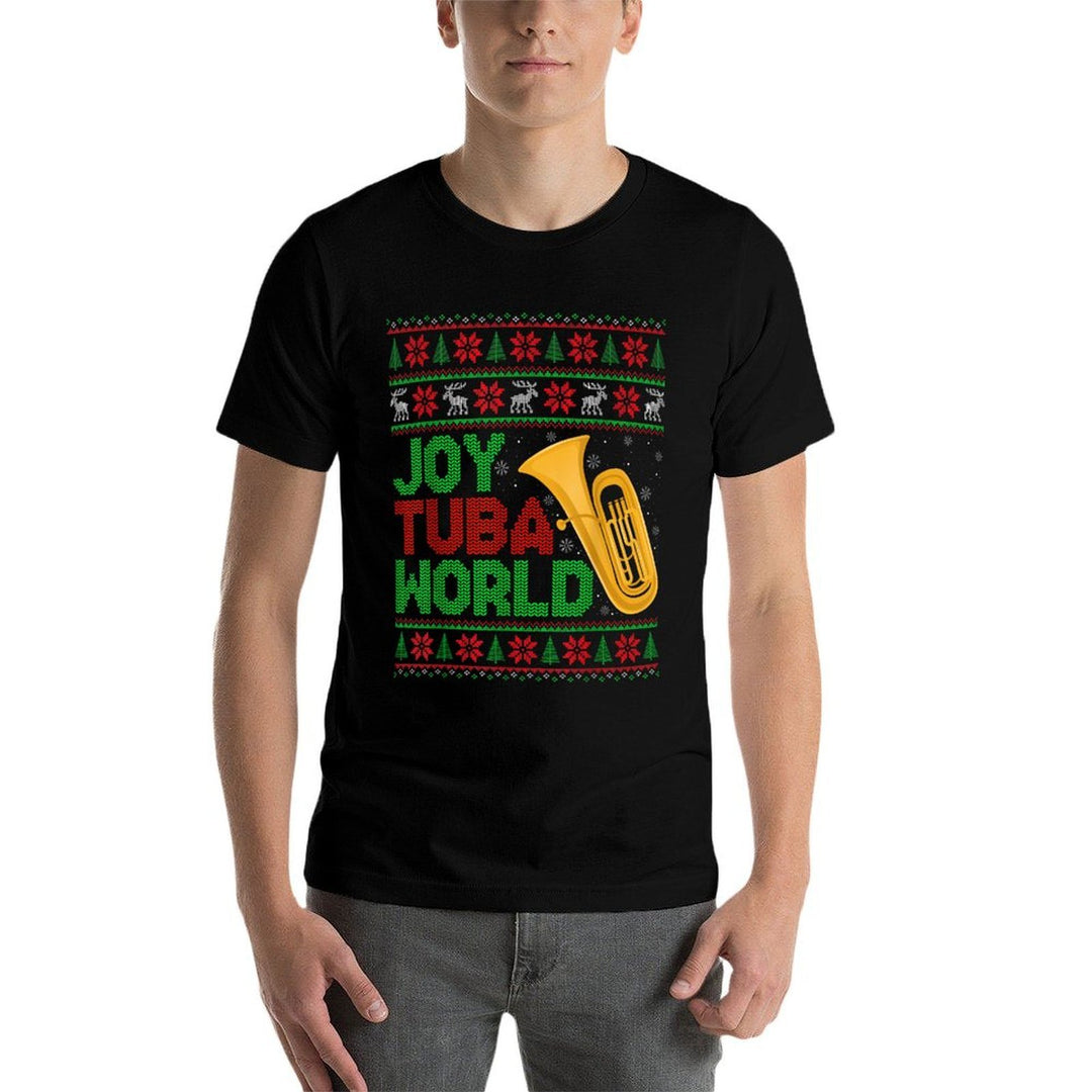 Joy Tuba World Music Lover Xmas Tuba Ugly Christmas  Cotton T-Shirt