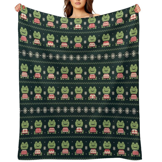 Frogs In Sweaters (Dark) Eco-conscious Throw Blanket