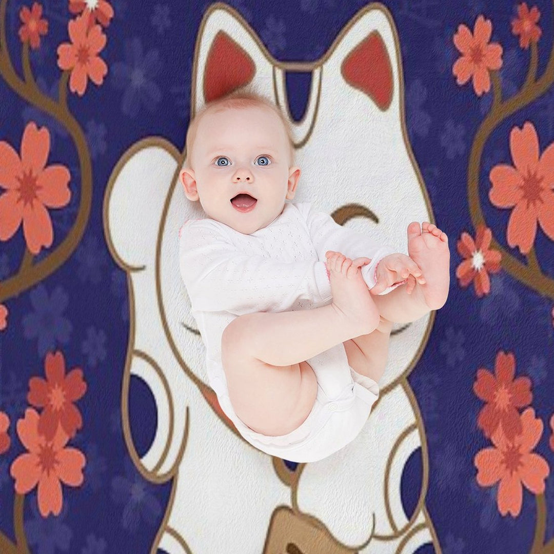 Maneki-neko Cat with Good Luck Kanji Comfort Throw Blanket
