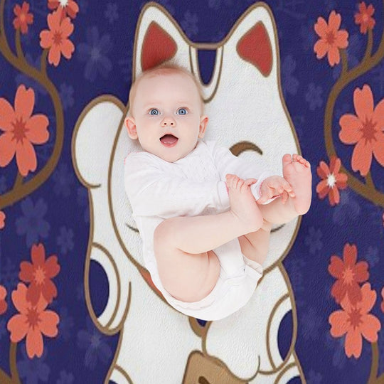 Maneki-neko Cat with Good Luck Kanji Comfort Throw Blanket