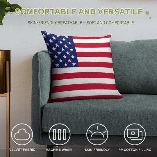 American Flag Soft Hidden Zipper Throw Pillow