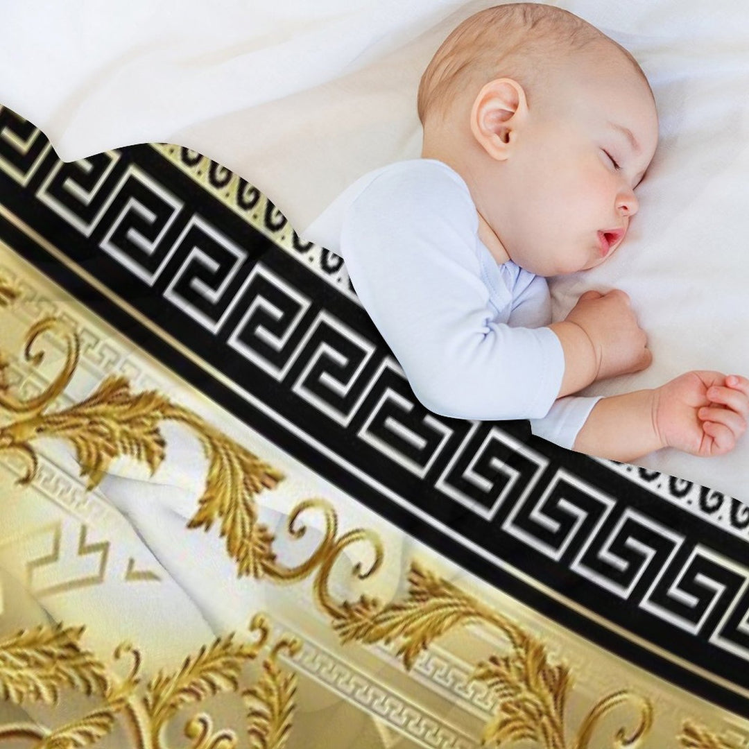 Ornate Baroque Gold Black Greek Keys Meander Eco-conscious Throw Blanket