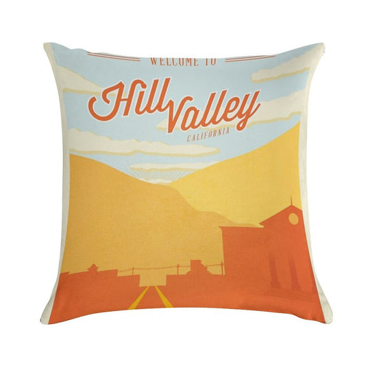 Back to The Future - Welcome To Hill Valley Soft Reinforced Edging Throw Pillow