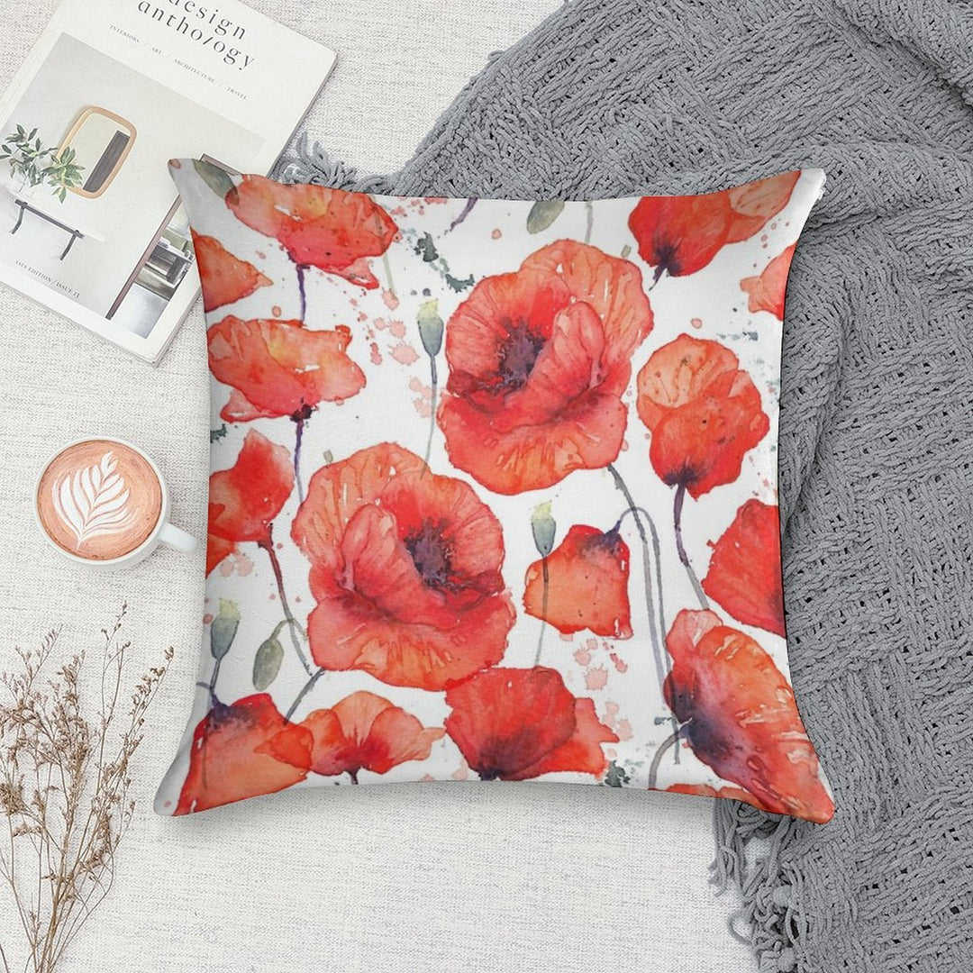 Wild Red Poppies Soft High-Density Material Throw Pillow
