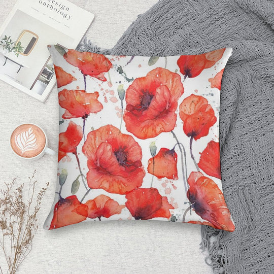 Wild Red Poppies Soft High-Density Material Throw Pillow