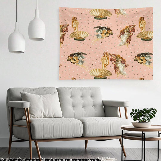 The Birth of Venus - Sandro Botticelli - Pink Pattern Tapestry
