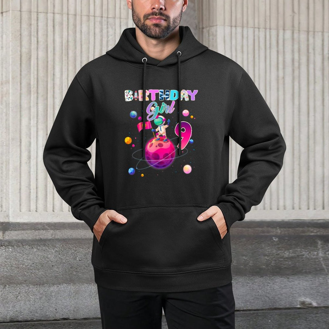 9th Birthday 9 Years Old Astronaut Space Galaxy Girl Kangaroo Pocket Hoodie