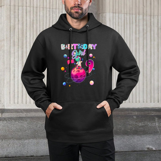 9th Birthday 9 Years Old Astronaut Space Galaxy Girl Kangaroo Pocket Hoodie