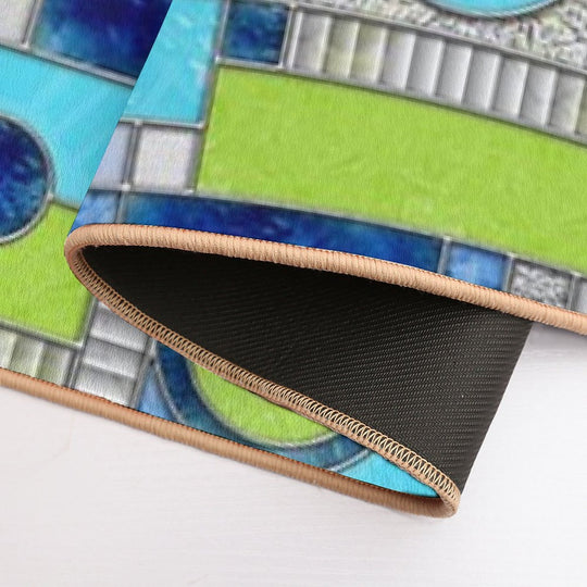 Stained Glass Window Color Blocking - Blue Green  Rapid-Drying Bath Mat