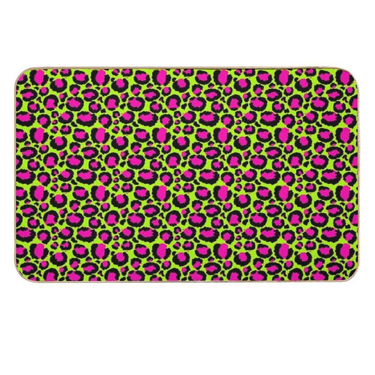 Neon Green Pink Leopard Print Seamless Pattern Art  Non-Slip Bath Mat
