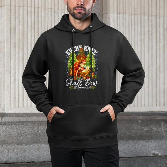 Every Knee Shall Bow Santa Christmas Nativity Scene Xmas Kangaroo Pocket Hoodie