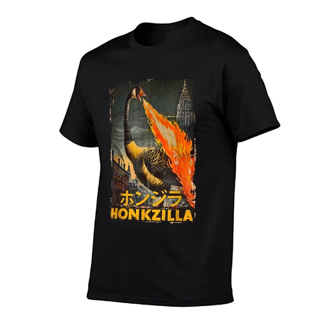 Vintage Honkzilla Silly Goose Funny Goose Meme Catzilla  Ribbed Collar T-Shirt