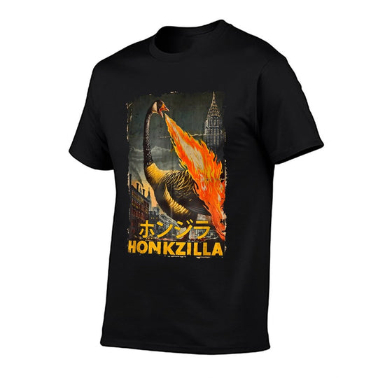 Vintage Honkzilla Silly Goose Funny Goose Meme Catzilla  Ribbed Collar T-Shirt