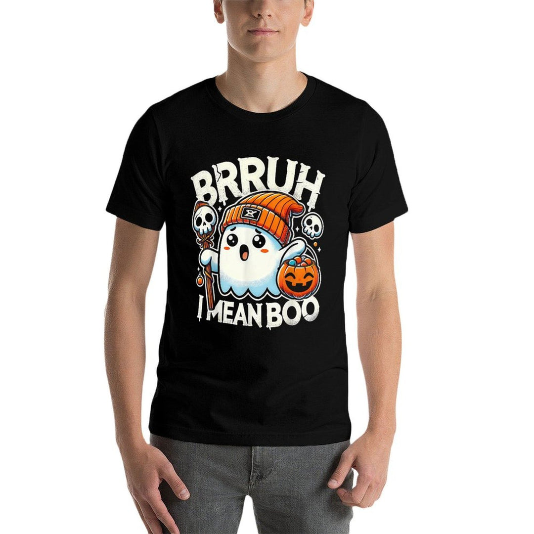 Bruh Ghost Halloween Cute Ghost Bruh I Mean Boo Candy Kids  Graphic-printed T-Shirt