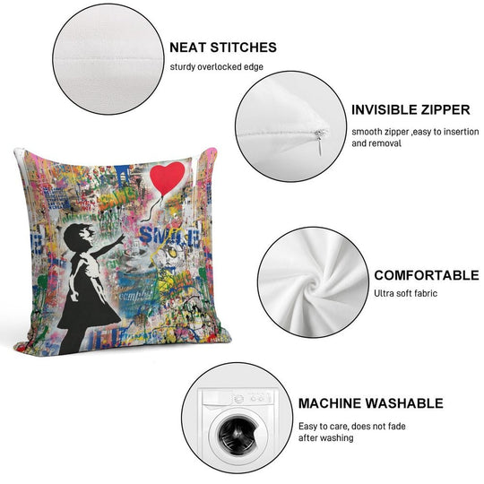 Balloon Girl Street Art Mashup Soft Multiple Sizes Throw Pillow