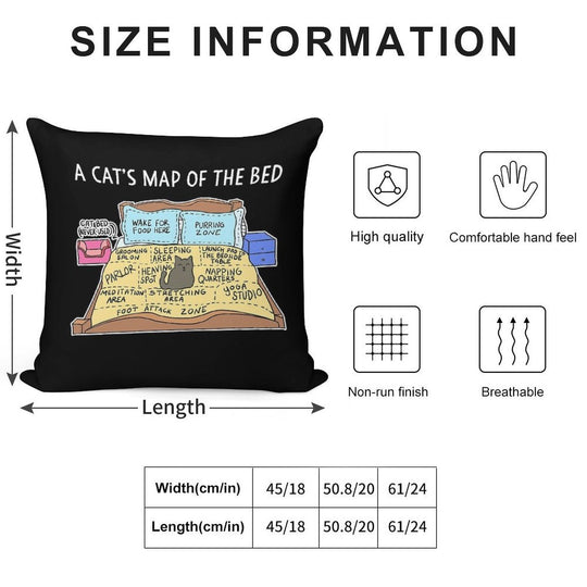 Cats Map of The Bed Funny Cat Gift for Cat Owner Soft Washable Throw Pillow