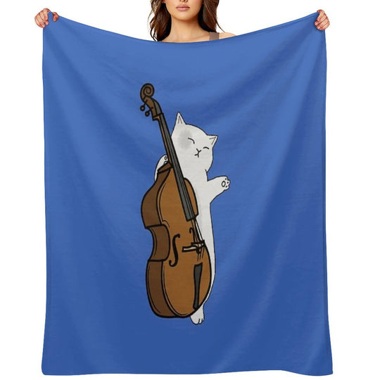 Cute Cat Double Bass Player For Double Bass Player And Classical Musician As A Double Bass Sustainable Throw Blanket