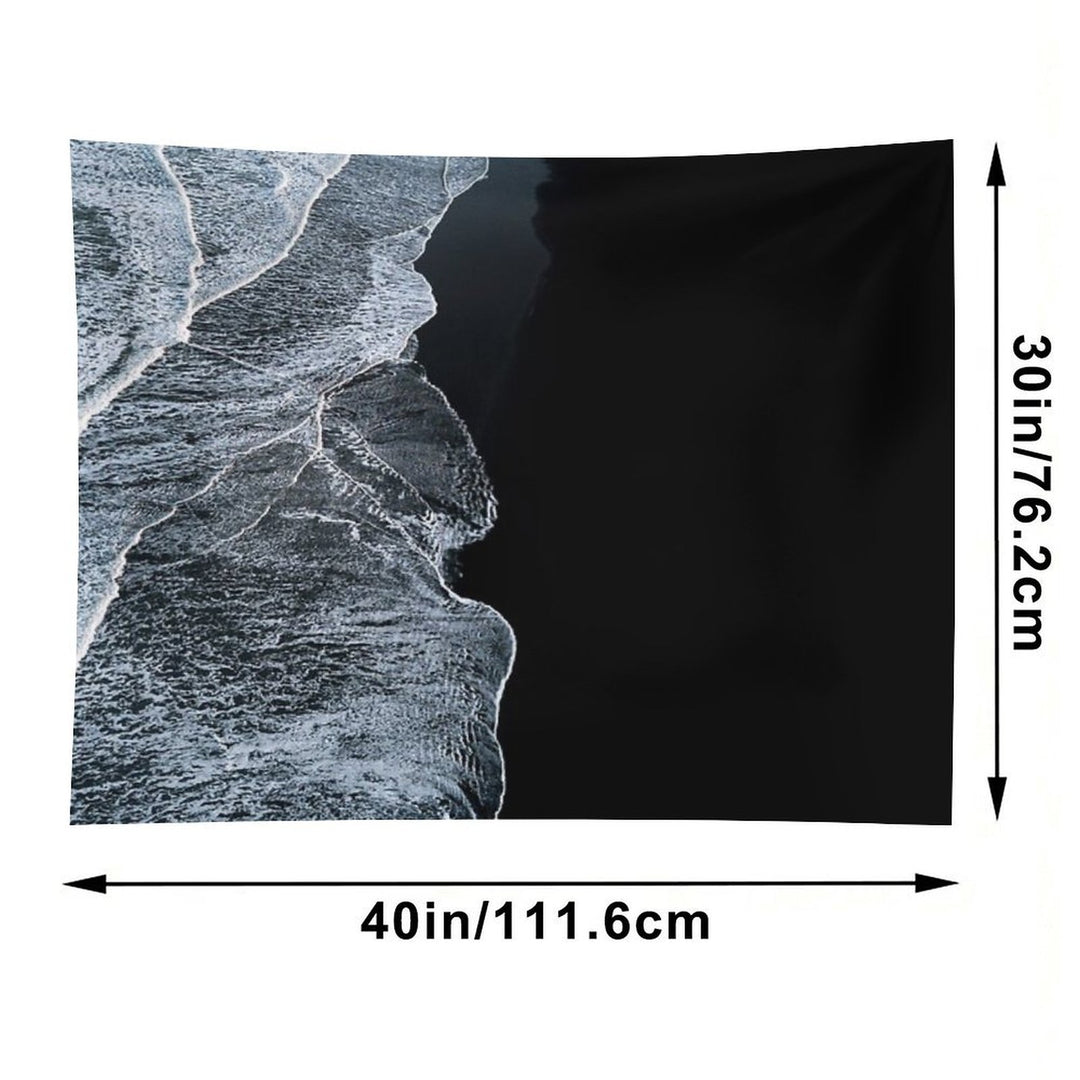 Minimalist Waves And Black Sand Beach in Iceland - Landscape Photography Tapestry