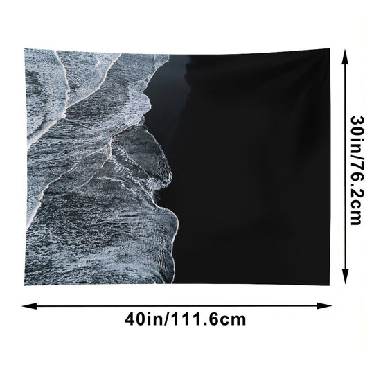 Minimalist Waves And Black Sand Beach in Iceland - Landscape Photography Tapestry