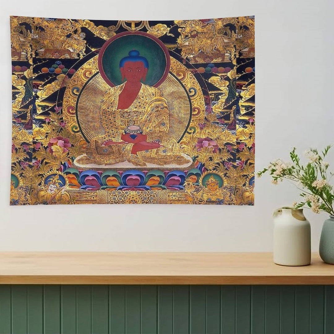 Mandala 116 Golden Amithaba Buddha Thangka Tapestry