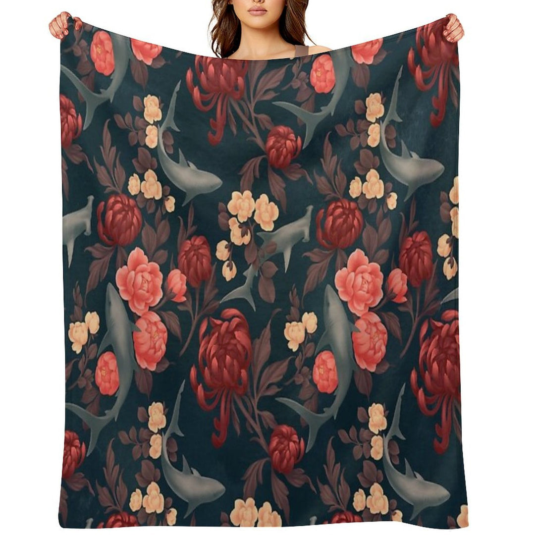 Botanical Shark (Red And Blue) Versatility Throw Blanket