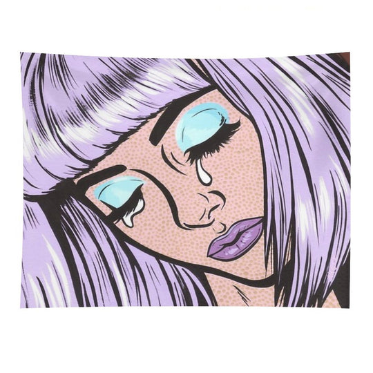 Lilac Bangs Crying Comic Girl Tapestry