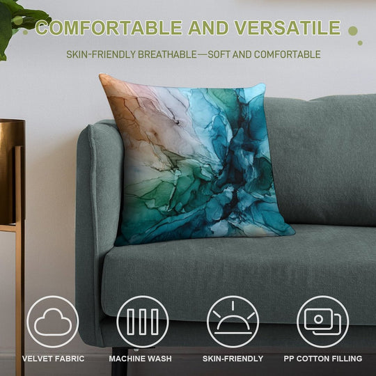 Salty Shores Colorful Abstract Painting Soft Washable Throw Pillow