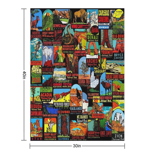 American National Parks Vintage Travel Decal Bomb Versatility Throw Blanket