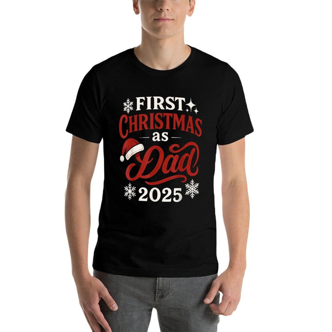 First Christmas As Dad 2025, Christmas with Santa Hat  Heathered Texture T-Shirt