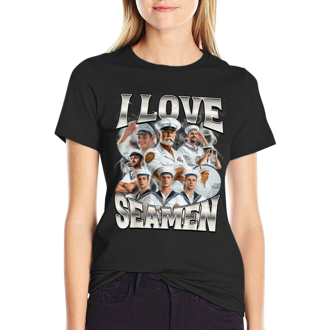 I Love Seamen  Ribbed Collar T-Shirt