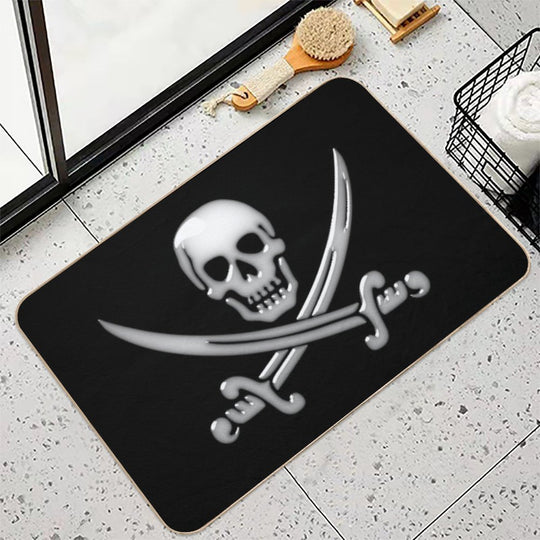 Glassy Pirate Skull & Sword Crossbones  Anti-Trip Bath Mat