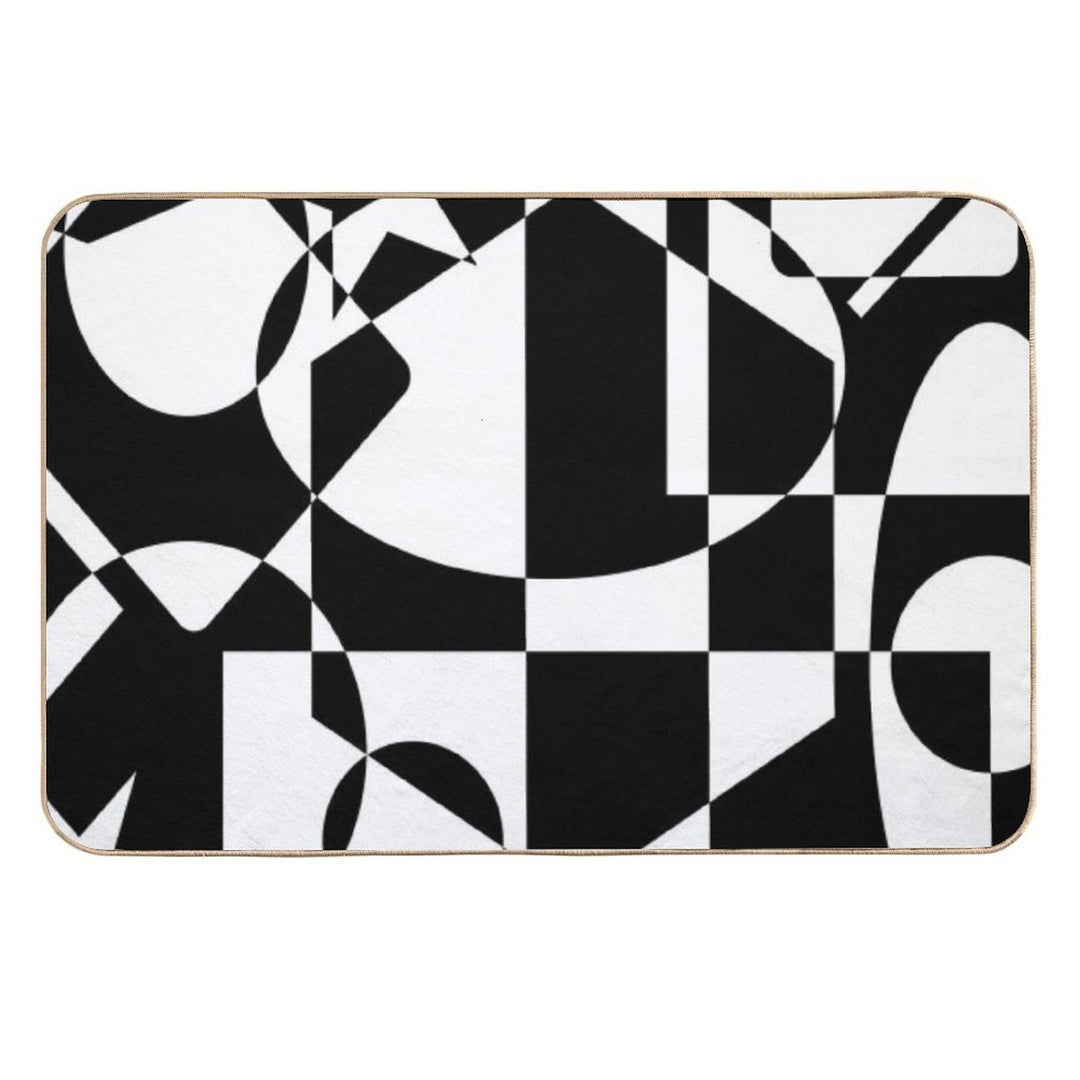 Mid Century Modern Abstract Geometric Shapes - Black White  Versatile Bath Mat