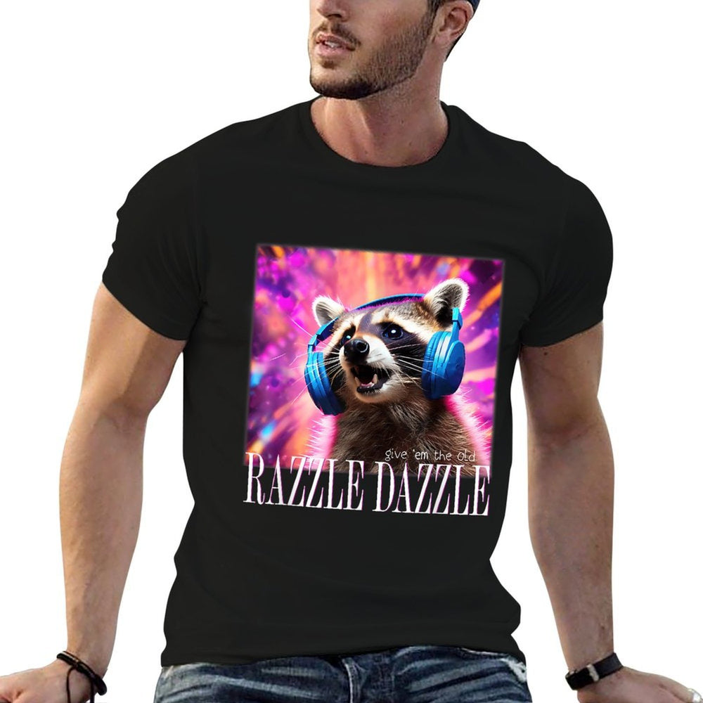 Give Em The Old Razzles Dazzles Retro Y2k 90s Meme Raccoon  Eco-friendly Material T-Shirt