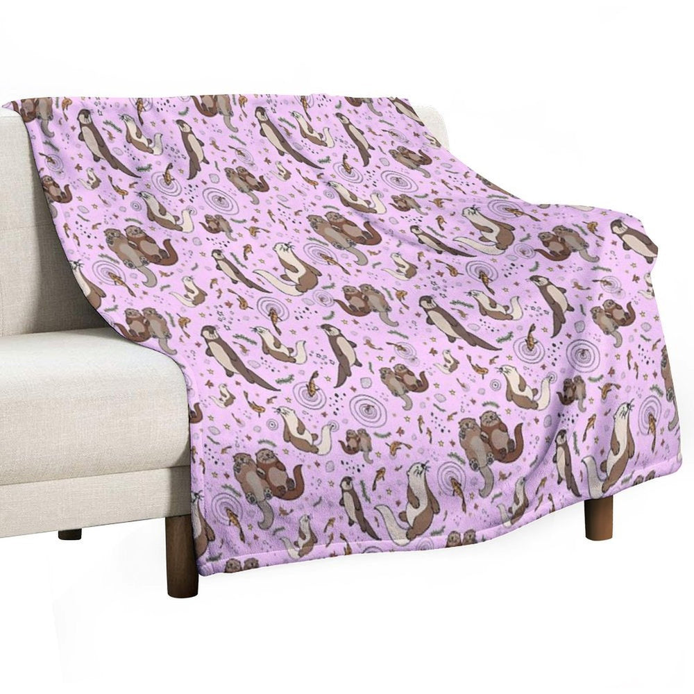 Otters in Pink Travel-friendly Throw Blanket